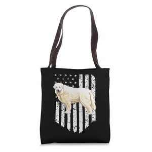 Black White American Flag Great Pyrenee 4Th Of July Usa Tote Bag :v